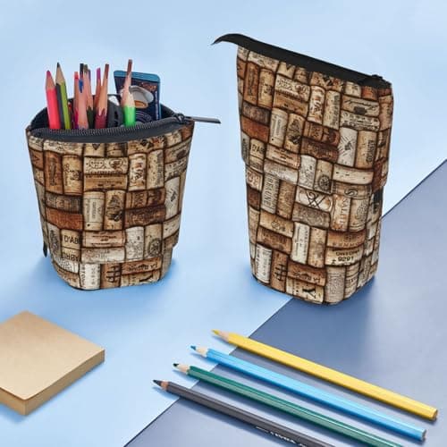 Longzehao Wine cork Print Telescopic Pencil Bag Pen Holder Pop Up Storage Case,Standing Portable pen Case — view 6