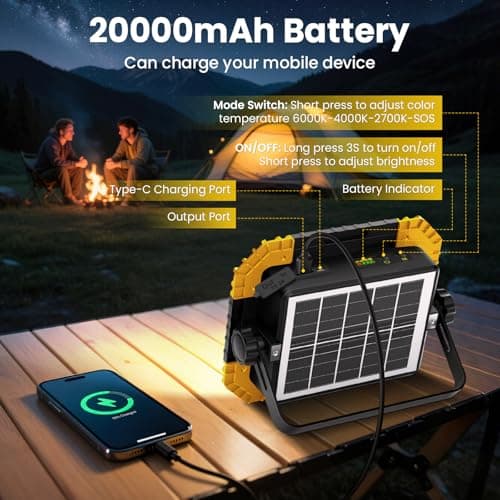 Linke Rechargeable Work Light, 20000mAh Solar Portable Camping Light — view 2