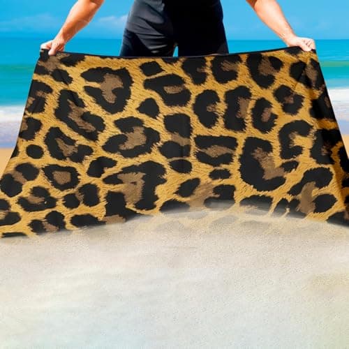 Violetpos Classic Leopard Print Beach Towel, Extra Large 180x90 cm 250GSM Microfibre, Sand Free Quick Dry, Ideal Vacation Gifts with Carry Bag for Pool Cruise Camping — view 4