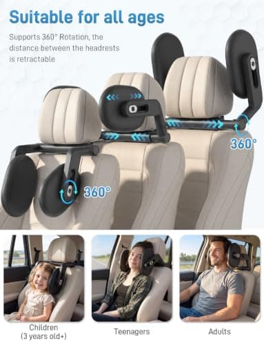 Oasser Car Seat Headrest Pillow, Detachable and Adjustable 360° Rotation Double Sided Support Head and Support for Adult and Kids A13 — view 2