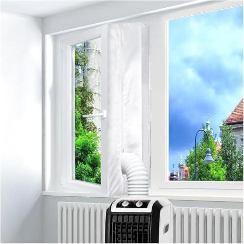 Air Conditioner Window Seal Kit, Enhanced Adhesive No Residue Double Zipper Universal AC Window Seal Thermal Barrier Waterproof Guard Improves Cooling for Portable AC Tumble Dryer