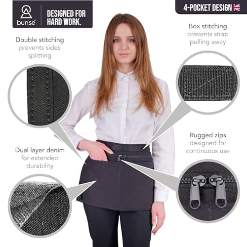 Bunse 4 Pocket Market Trader Money Belt | Denim Trader Belt | Money Apron | Traders Adjustable Waist Strap Anti-Theft Wallet Apron Pouch for Restaurants Festivals Fetes & Sports Clubs (Black, Qty 1) — view 4