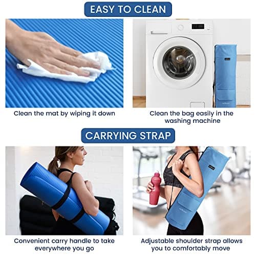 TJC 10MM Yoga Mat & Bag Set, Non-Slip NBR, Pink Mat & Blue Bag — view 4