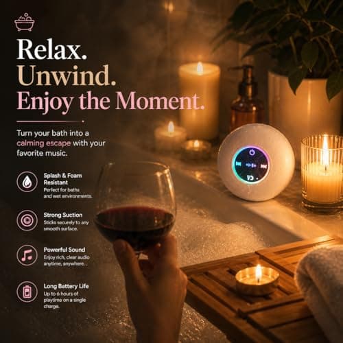 Bluetooth Shower Speaker with LED, Portable Wireless Mini Speaker (White) — view 5