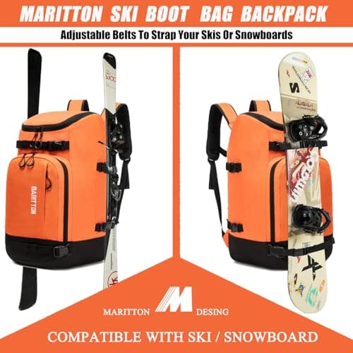 MARITTON Ski Boot Bag - Ski Boots and Snowboard Boots Travel Backpack for Ski Helmet, Goggles, Gloves, Skis, Snowboard & Accessories. (orange) — view 5