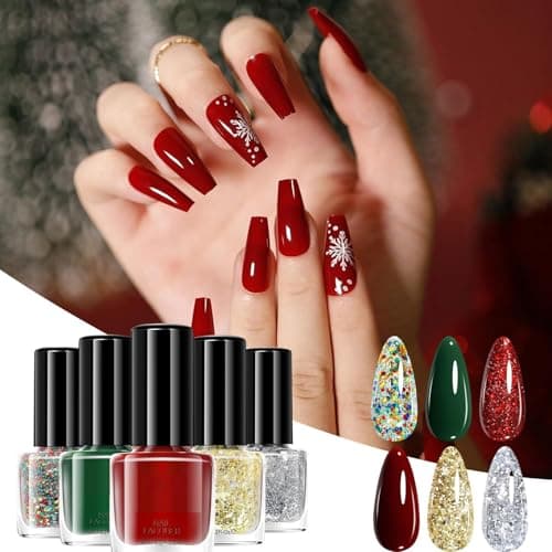Christmas Nail Polish Set - Long Lasting 6-Color Accessories | Holiday Nail Polish Set,for Holiday Manicure Salon Home Travel Wedding Bridal Spa Grooming Party Summer Daily — view 3