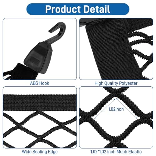 Zocipro Cargo Net 80x60cm, Adjustable Elastic Car Boot Mesh with 4 Hooks — view 3