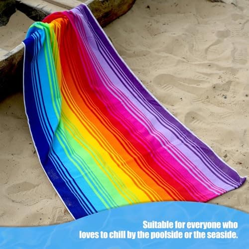 GEEZY Microfibre Beach Towel, Rainbow Design - Quick Drying, Lightweight, Sand-Free, Large & Durable, Summer Design - Beach Essentials for Travel, Holiday, Swimming, Sauna, Adults & Kids, 70x140cm — view 6