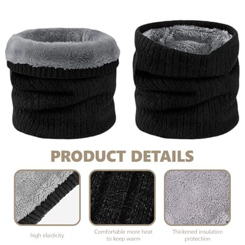 KASLCWA Winter Neck Warmer, Thick Knit Double-Layer Fleece Thermal Snoods, Windproof Dustproof Snood Circle Scarf Neck Gaiter for Cycling Skiing Motorcycle Outdoor for Men Women (Black) — view 3