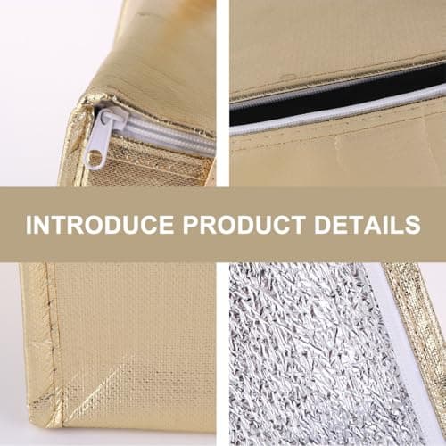 HOMSFOU Gold Laser Laminated Waterproof Non-Woven Fabric Insulated Cake Cooler Bag with Zipper 8-inch (30x33x33cm) Portable Thermal Tote for Camping Outdoor Travel — view 4