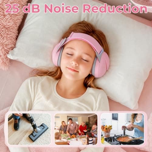 ECHOCUBE Earmuffs, Noise Cancelling Headphones for Boys and Girls, Ear Defenders for Sleep, Airplane Travel - Pink — view 4