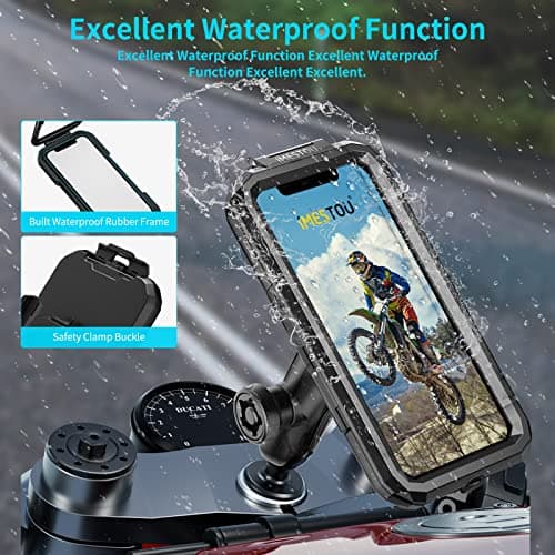 iMESTOU Waterproof Motorcycle Fork Stem Phone Mount Case 1" Ball Bike Phone Holder Anti-Theft with B Size Double Socket Arms Aluminium Ball Base for 5.5"-6.8" Cellphones (L) — view 2