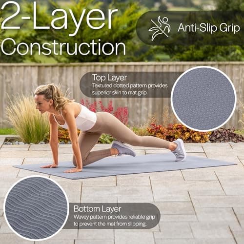 Core Balance Extra Large Yoga Mat 6mm Non Slip TPE Foam with Travel Strap L183cm x W116cm (Grey) — view 4