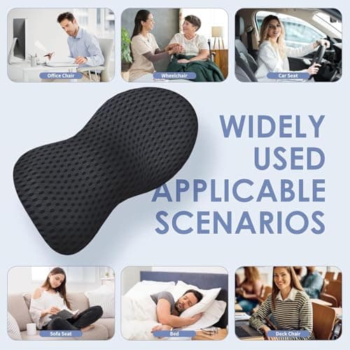 YUGEVRA Lumbar Support Pillow for Lower Back Pain Relief – Ergonomic Streamline Memory Foam Cushion for Office Chair, Car Seat, Gaming, Recliner and Sleeping (Black) — view 4