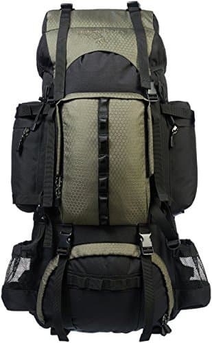 Amazon Basics Internal Frame Waterproof Hiking Backpack Rucksack with Rainfly, 75 L, Green
