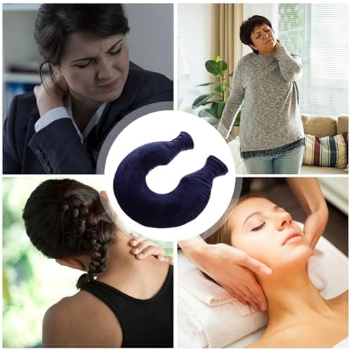 PAMINGONO U Shape Neck Hot Water Bottle with Plush Cover and Silicone Material, Washable Travel Neck Warmer for Office Use, Relax Pressure on Head and Cervical Vertebra, Blue Winter Hot — view 3