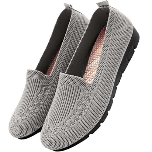 Women's Knitted Flat Shoes Extra Wide Fit Lightweight Comfortable Loafers Women Footwear Slip on Breathable Mesh Walking Shoes Low-Top Round Toe Trainers Cushioned Flats for All-Day Work & Travel