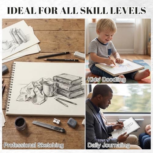 A4 Sketch Book, 4 Pack Spiral Sketch Pad, 100gsm Acid-Free Drawing Pad — view 4