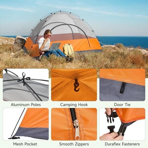 Warmiehomy 1 Man Camping Tent, Lightweight Backpacking Tent, Orange — view 5
