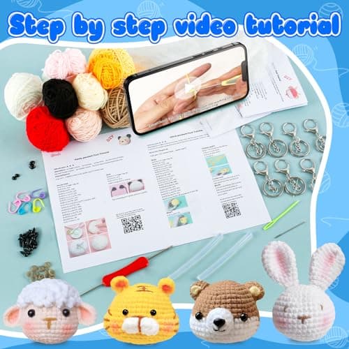 ZEJEXXB 8Pcs Crochet Kits for Beginners Adults Crochet Animal Starter Kit DIY Knitting Kit with Step-by-Step Video Tutorials Gifts for Crochet Lovers — view 2