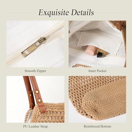 Sightor Crochet Beach Bag, Woven Tote Bag Summer Boho Bag Travel Casual Shoulder Bag for Summer Vacation (Brown) — view 5