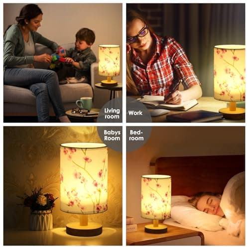 GUIJZSLTRG Table Lamp USB Wooden Bedside Night Lamp with Linen Fabric Lampshade Minimalist Lamps Decorative Bedroom Nightstand Light Vintage Small Nightlight LED Lamp for Home Office Hotel Gift — view 5