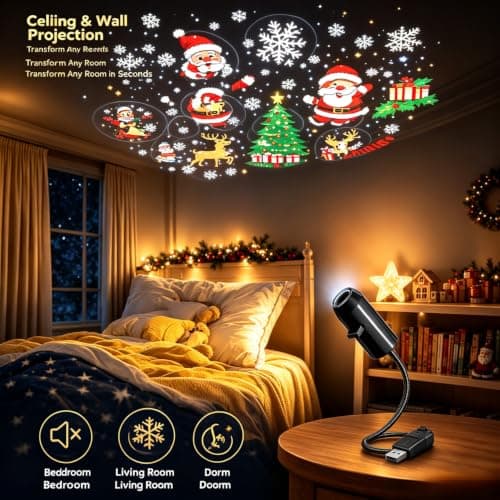 HD 5D Holographic Christmas Night Light Projector, Christmas Projector Lights, USB Plug & Play 360° Rotating Ceiling Lamp with 10 Festive Slides, Dynamic Holiday Scene for Bedroom, Living Room — view 6