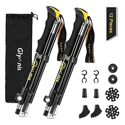 Glymnis 2 Pack Collapsible Walking Poles with Quick Lock System, Foldable Hiking Poles for Trekking, Walking, Backpacking - Yellow Black