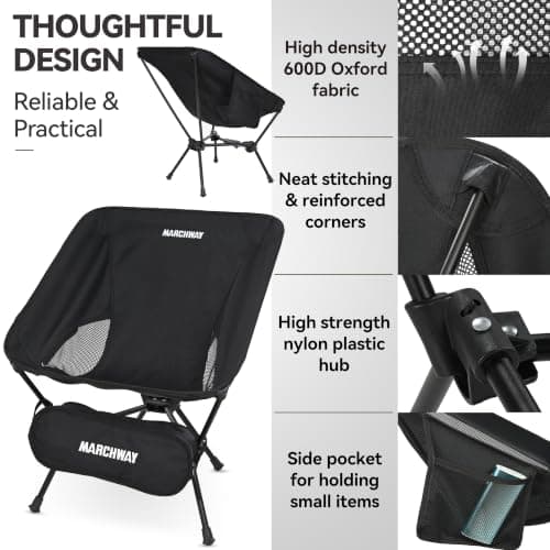 MARCHWAY Lightweight Folding Camping Chair with Spring Lock, Stable Compact Portable for Outdoor Camp, Travel, Beach, Picnic, Festival, Hiking, Backpacking (Black) — view 5