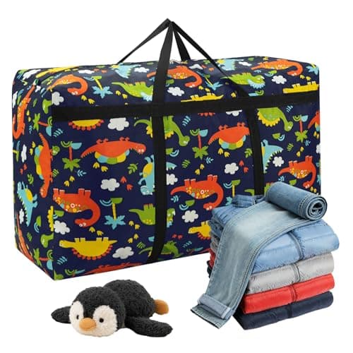 Upgrade 40-180L Heavy Duty Camouflage Moving Bags, Storage Bags, Waterproof Oxford Storage Bag with Zippers and Handles for Clothes, Bedding Moving (Colorful dinosaur, 40L)