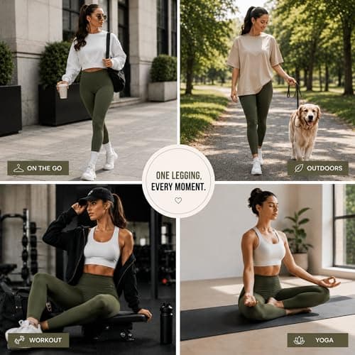 ZENYA Women’s High Waisted Leggings with Pockets – Ultra-Soft Yoga Pants for Workout & Running (XL, Olive) — view 6