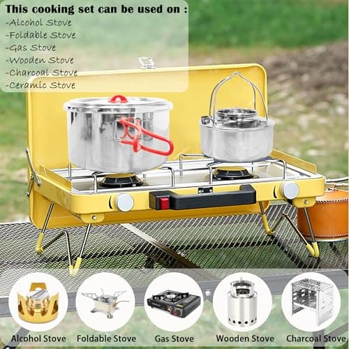 Ipretti Foldable 18/8 Stainless Steel Camping Cookware 11pcs for 4-8 People — view 6