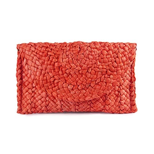 Syrads Women’s Straw Evening Clutch Purse Summer Beach Handbag Straw Woven Envelope Bag,Red