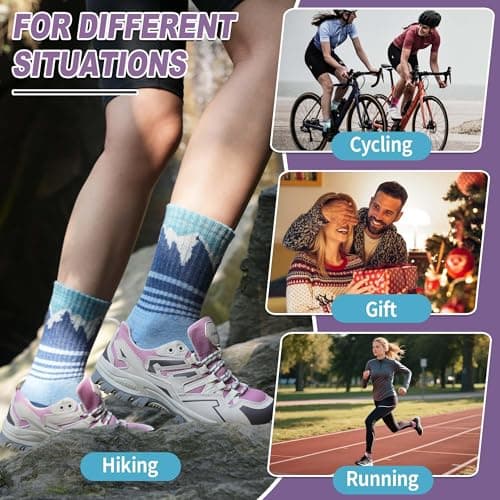 Sandsuced Womens Merino Wool Hiking Socks Thermal Winter Warm Cosy Outdoor Crew Socks 5 Pairs Gift Stocking Fillers(Purple/Blue/Dark Blue/Rose Pink/Light Blue,3-7) — view 6