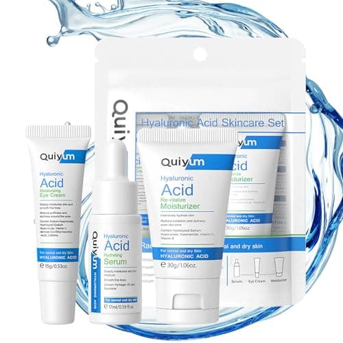 Hyaluronic Acid Skincare Set 3-Piece Travel Size Skincare Set with Facial Serum Eye Cream and Moisturiser Intensely Hydrate Smooth Fine Lines Enhance Skin Radiance for Normal and Dry Skin