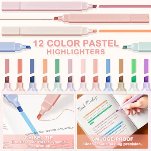 YIBONIKA 44 PCS Aesthetic School Supplies with Pen Case, 6 Colour Pens, 12 Pastel Highlighters, 5 Black Pens, Bookmarks, Essentials Stationery Set for Students Back to School Supplies (Blue) — view 5
