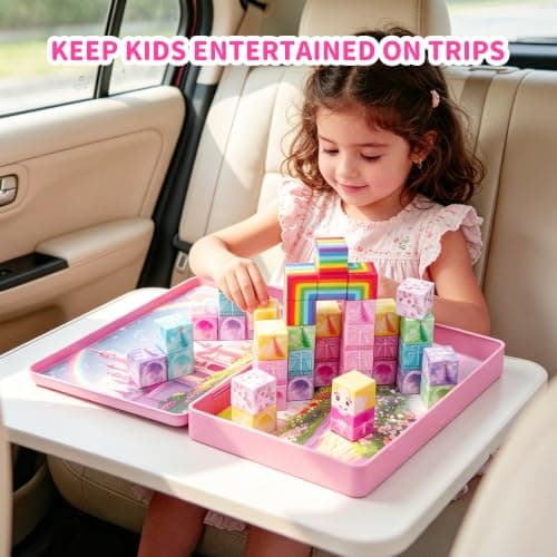 DQMOON Unicorn Gifts for Girls, 52PCS Magnetic Building Blocks for Girls Toys Age 3-9, Magnet Tiles Set Montessori STEM Construction Learning Toys, Kids Travel Toys Birthday Gifts Stocking Fillers — view 2