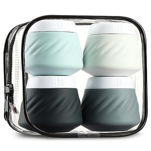 Gemice Silicone Cream Jars TSA Approved Travel Size Containers with Clear Bag, Leak-proof Travel Accessories with Lid for Cosmetic Face Body Hand Cream (4 Pack)