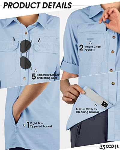 33,000ft Women's Hiking Shirts UPF50+ UV Protection Outdoor Shirt Quick Drying Casual Shirt Long Sleeve Functional Shirt Fishing Shirt for Walking Safari Travel Golf Light Blue M — view 5