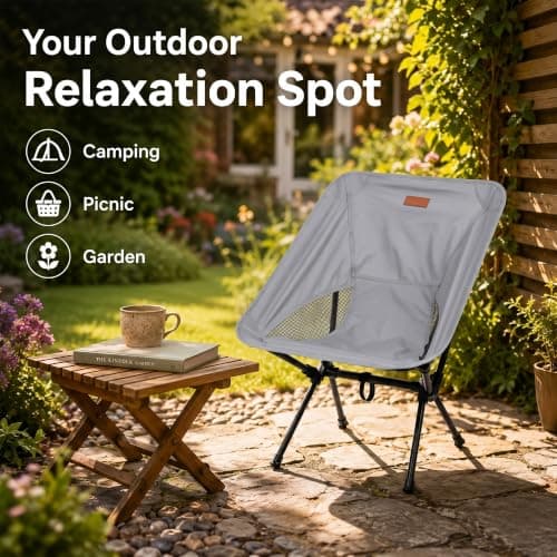 HomlyPro Folding Camping Chair, Pack of 2 - Compact & Lightweight Outdoor Chair for Adults, Comfortable Sitting, Ideal for Garden, Beach, Picnic, and Adventures (Grey) — view 5