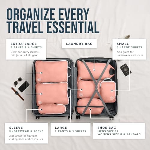 Large Packing Cubes for Travel-Extra Large Compression Packing Cube Luggage Organizers 7 Piece Set-Ultralight, Expandable/Compression Bags for Clothes by TRIPPED Travel Gear (Dusty Rose), XL — view 2