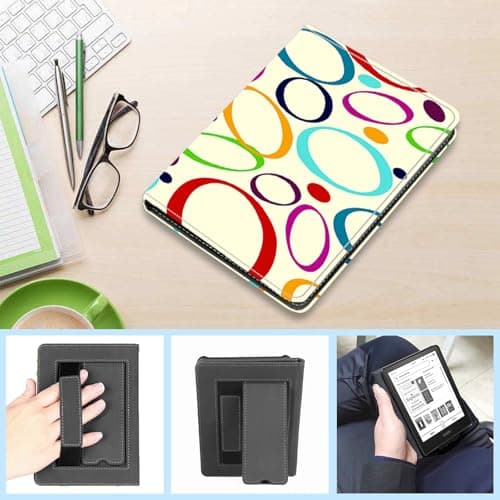 Case for 6" 2024/2022 Device, TOKILO Lightweight Premium PU Leather Sleeve Case for 6" (11th Generation, 2024/2022 Release) with Auto Sleep Wake/Hand Strap/Foldable Stand, Colorful Circle — view 4