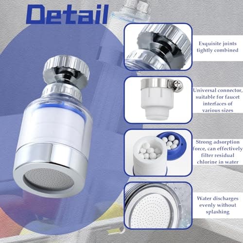 LURNODY Pack of 2 Water Filter Tap, 360° Water Filter Tap, Tap Filter for Drinking Water, Water Filter for Tap with 7 Pieces PP Cotton Filter Element and Universal Adapter — view 5