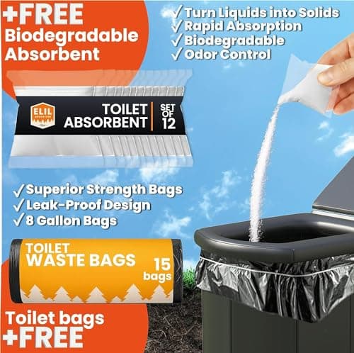 Portable Toilet for Adults Camping Porta Potty, Extra Tall Bathroom Emergency Seat for Car, Poo Powder with Trash Bag with Foldable Toilet with Lid,Carry Bag — view 2