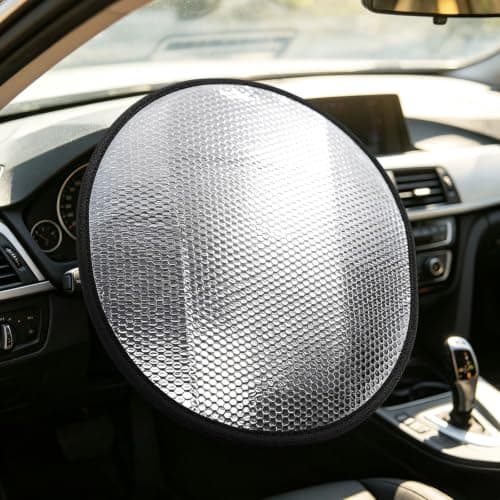 Car Steering Wheel Sun Shade Cover, Steering Wheel Covers for Heat | Folding Sunshade Wrap,Round Heat Reflective Shield For Summer Automotive SUV RV Truck Travel Camping — view 2