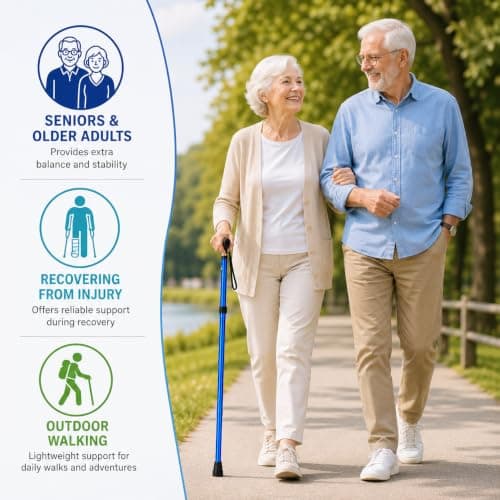 foldable walking stick adjustable collapsible walking stick lightweight aluminium cane blue folding walking stick for men women disabled mobility aids portable travel walkig cane With Wrist Strap — view 5
