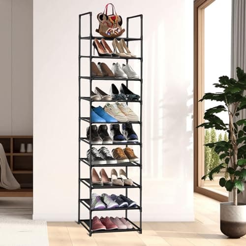 UrMsun 10-Tier Shoe Rack,Space Saving Shoe Storage Tall Shoe Rack Organiser Shelf Non-woven Fabric Shoe Tower for Closet Entryway Hallway Quick Assembly No Tools Required (10 Tier) — view 2