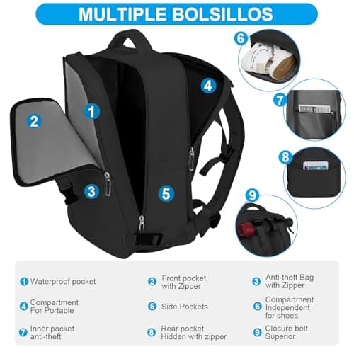 31.5 L Travel Backpack, Ideal for Traveling by Airplane, Unisex, Black — view 3