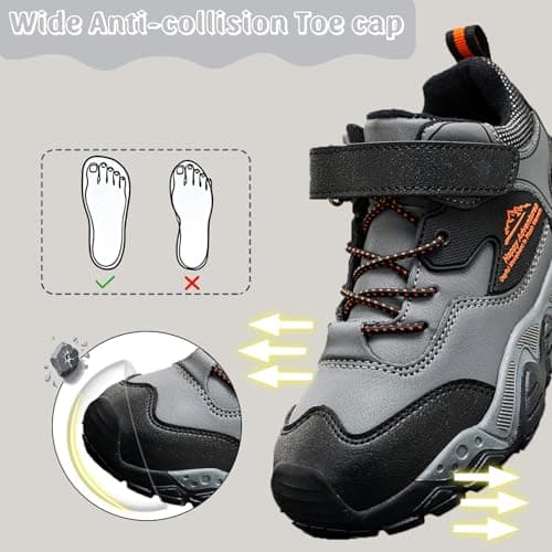 Unitysow Kids Hiking Boots Boys Waterproof Walking Shoes Trainers Children Outdoor Lightweight Trekking Footwear Camping Climbing Shoes Sneaker,Grey,4 UK — view 2