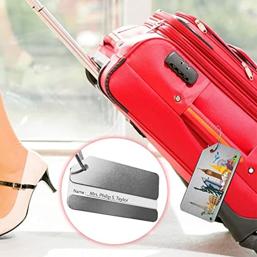Nahata Luggage Tags 3 PCS | Suitcase Tags | Brushed Aluminum Alloy Luggage Tags for Suitcases | Luggage Labels for Suitcases | Suitcase Identifier—Bag Tags | Travel Tags for Luggage (Skyline Pack-3) — view 5